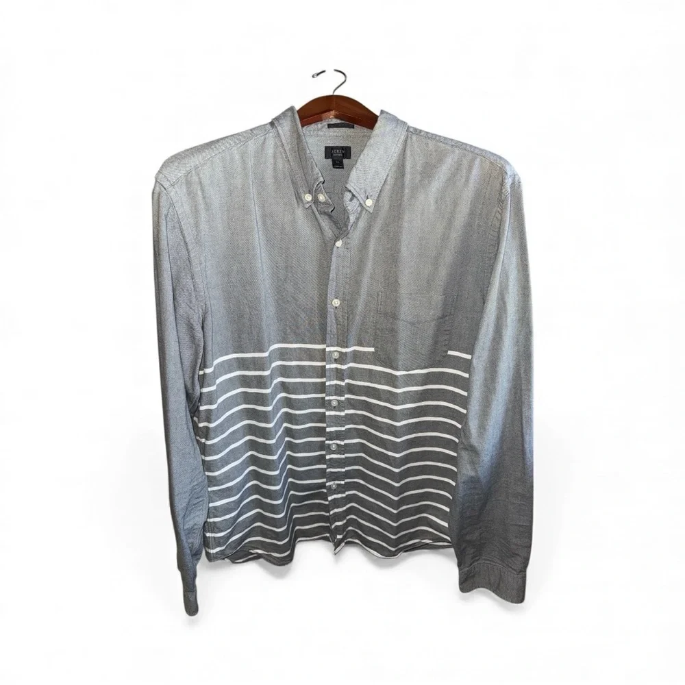 J. Crew Men's Gray and White Striped Button Down Shirt